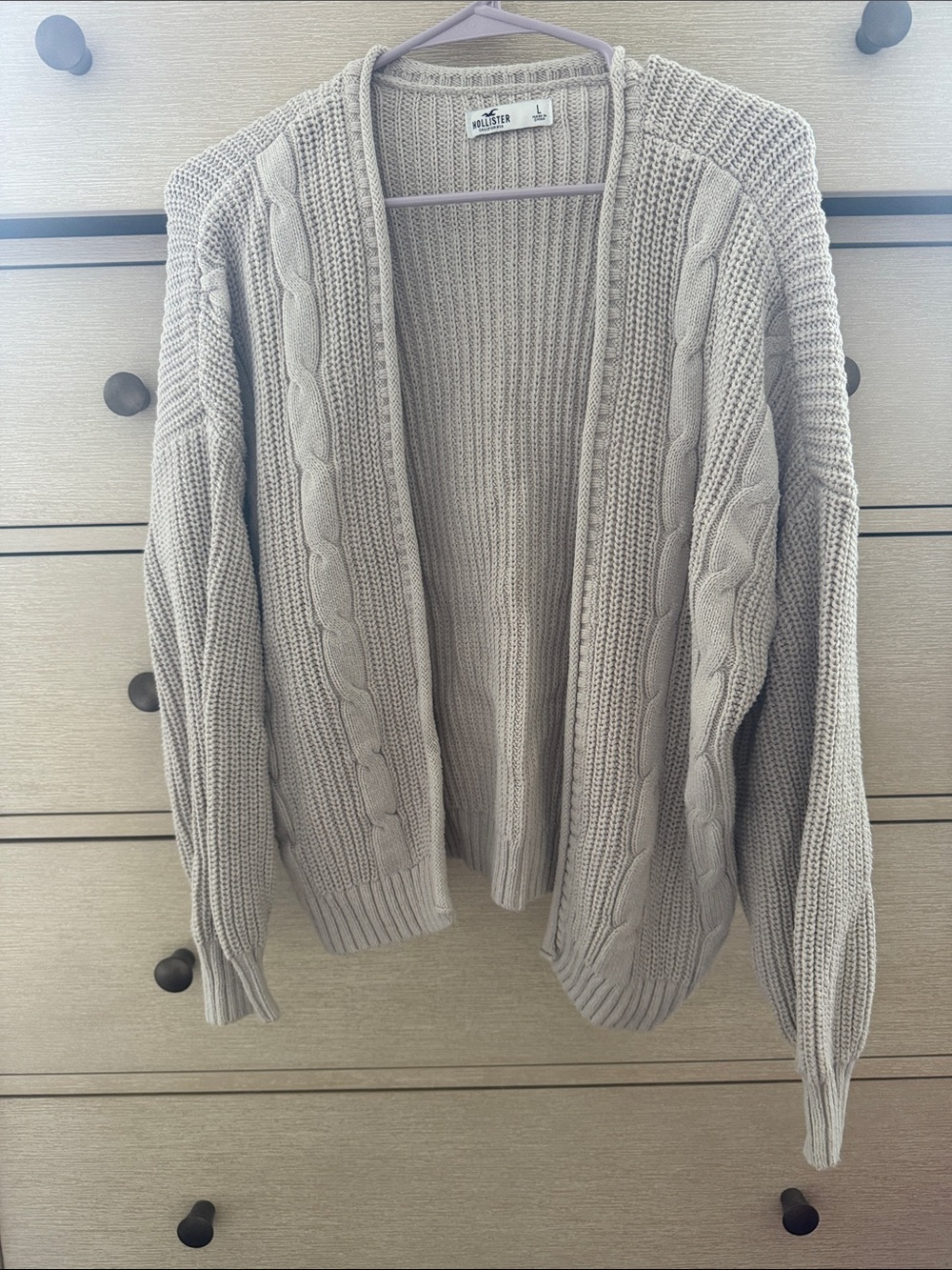 Hollister Open-Front Cable Knit Cardigan - Light Beige